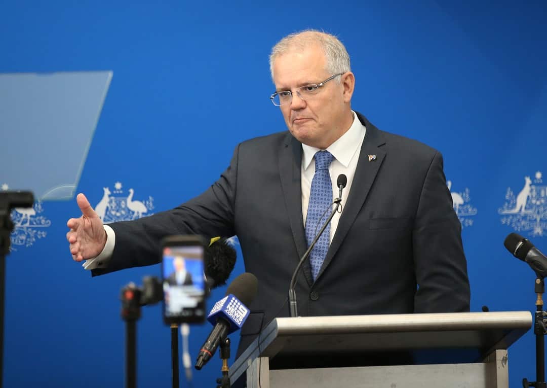 Australian Prime Minister Scott Morrison announces the government's climate package at a function in Melbourne, Monday, February 25, 2019. (AAP Image/David Crosling) NO ARCHIVING