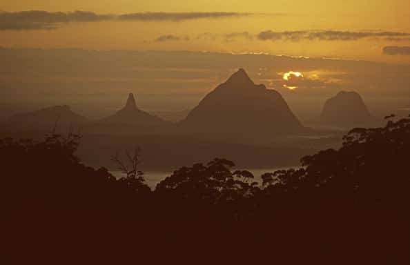 Mount Coonowrin and Mount Beerwah, Glass House Mountains National Park. Indigenous groups are hoping to have their sacred spot declared off limits from hikers.