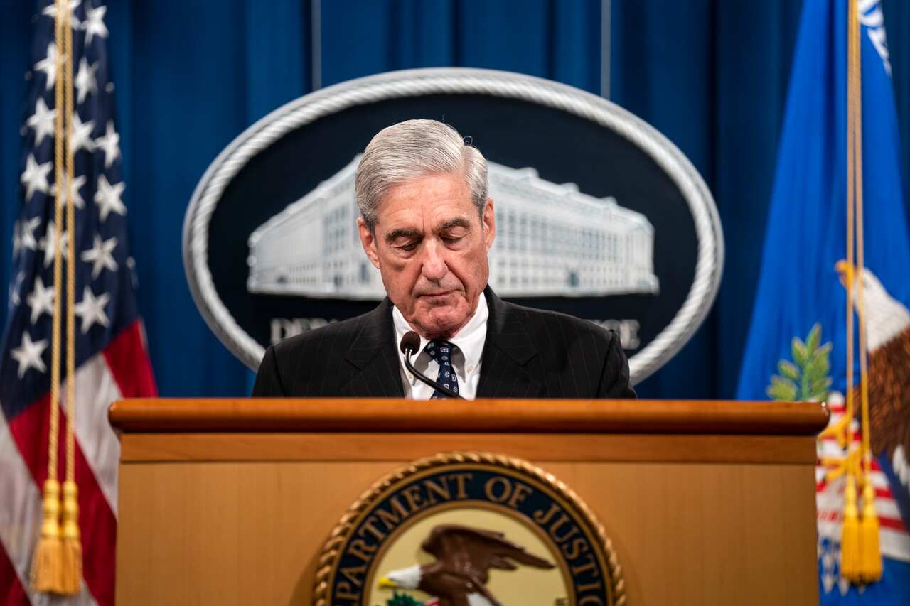 Special Counsel Robert Mueller speaks to the media about the results of the Russia investigation earlier this year. 