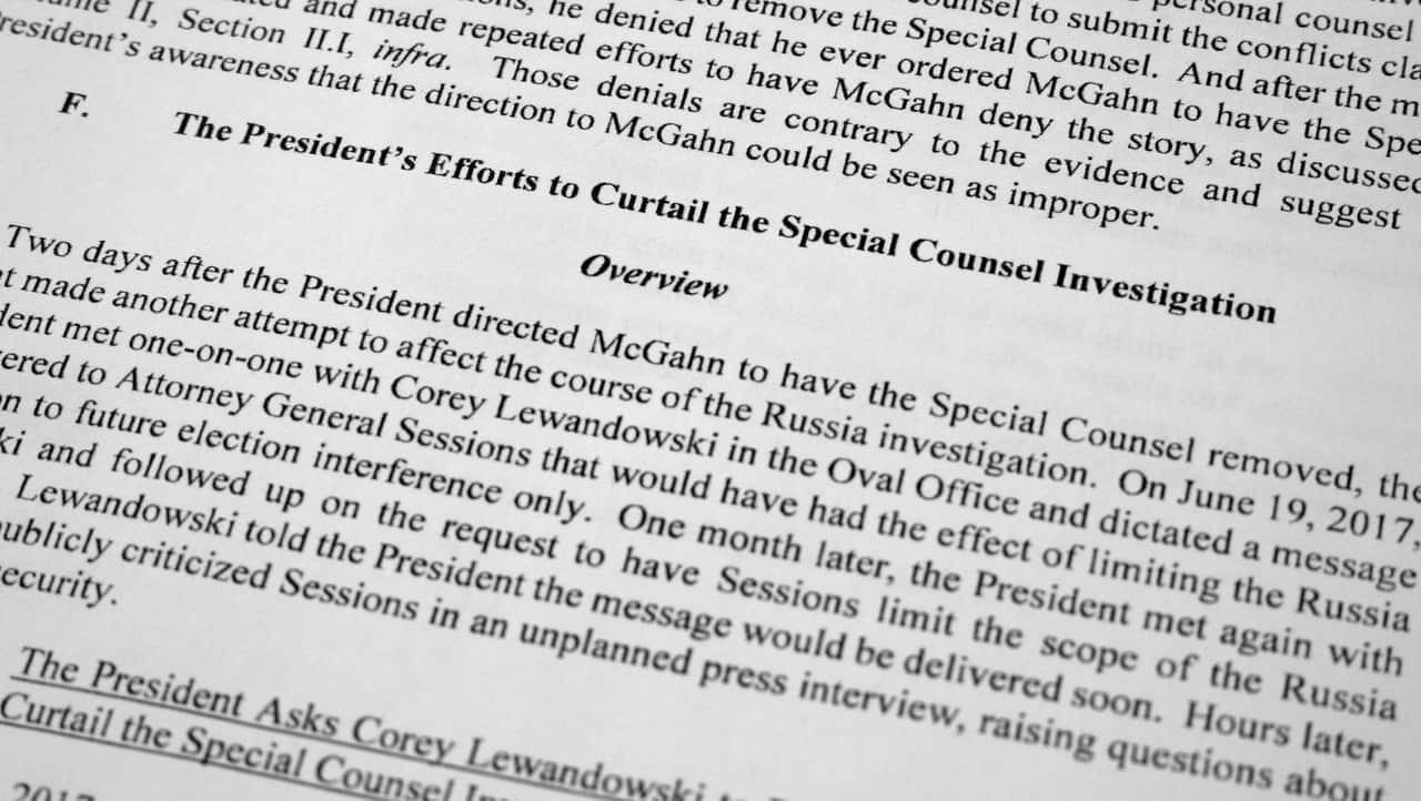 Special counsel Robert Mueller's redacted report on the investigation into Russian interference in the 2016 presidential election.