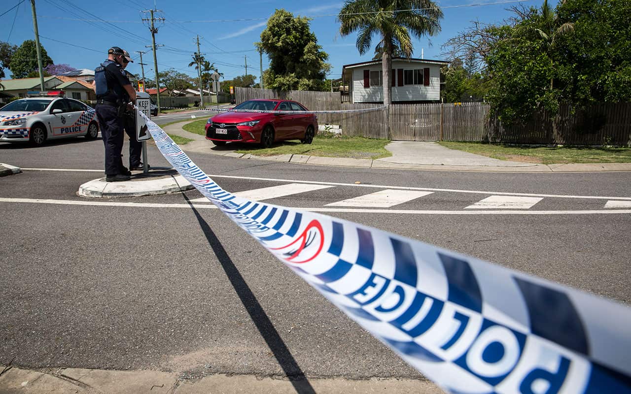 The crime scene where a 35-year-old man suffered fatal wounds outside his home at Kuraby, south of Brisbane.