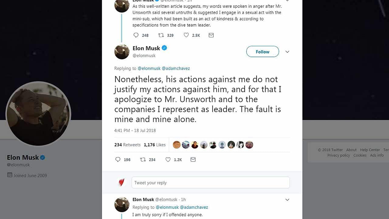 Elon Musk's Twitter apology to Thai cave diver