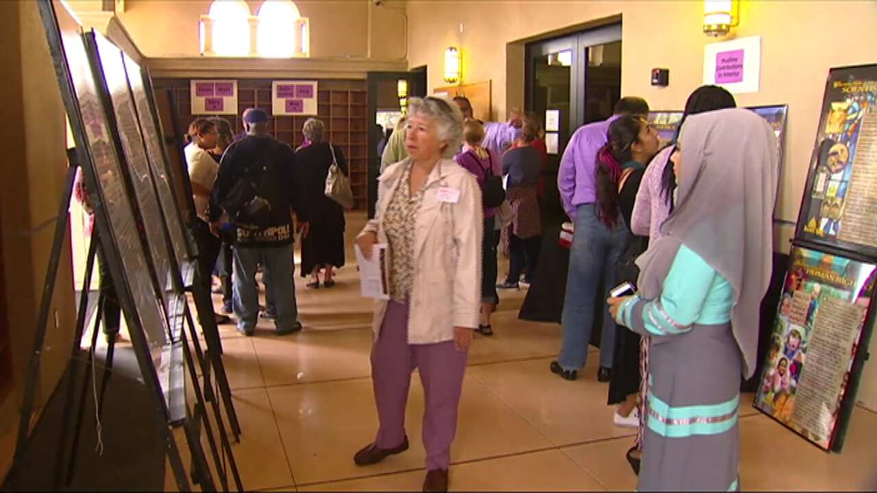 San Diego residents take part in the open mosque program at the Muslim Community Centre in San Diego, California.