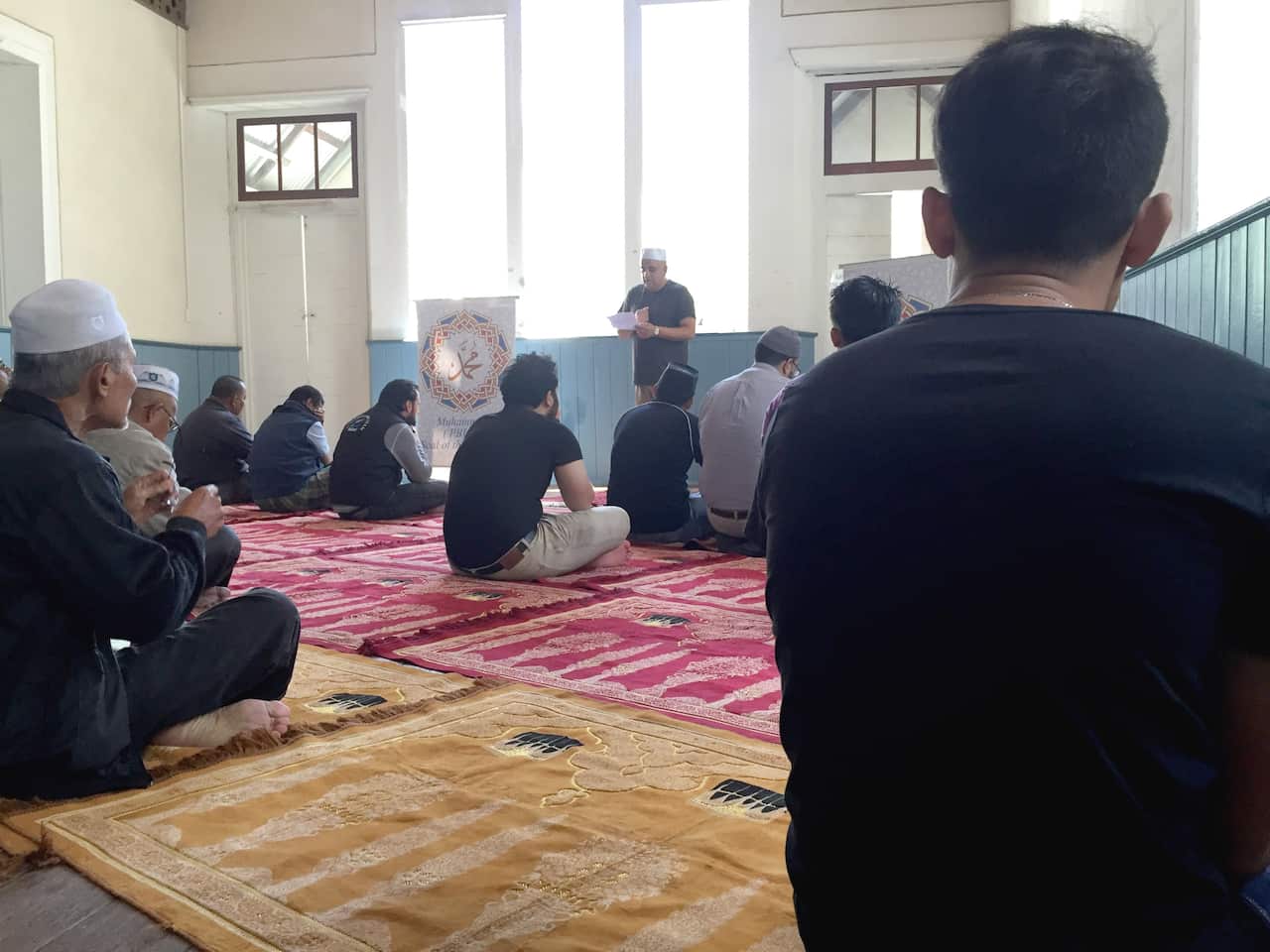 Muslim parishioners: The Muslim faithful gathering in St Paul’s community hall for Friday prayers.