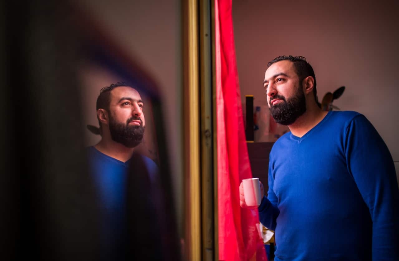 Halim Abdelmalek in his house in the Paris suburb of Vitry-sur-Seine.