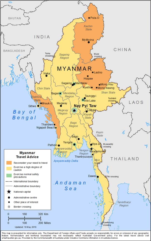 DFAT travel advisory for Myanmar