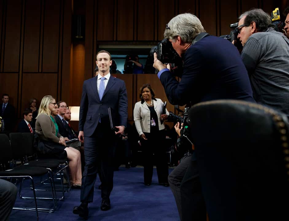 Facebook CEO Mark Zuckerberg arrives to testify before the joint hearing.