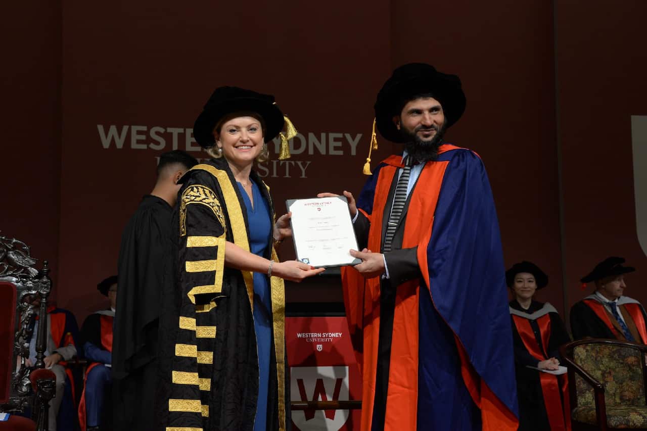 Nabil Giweli at his PHD graduation at Western Sydney University.