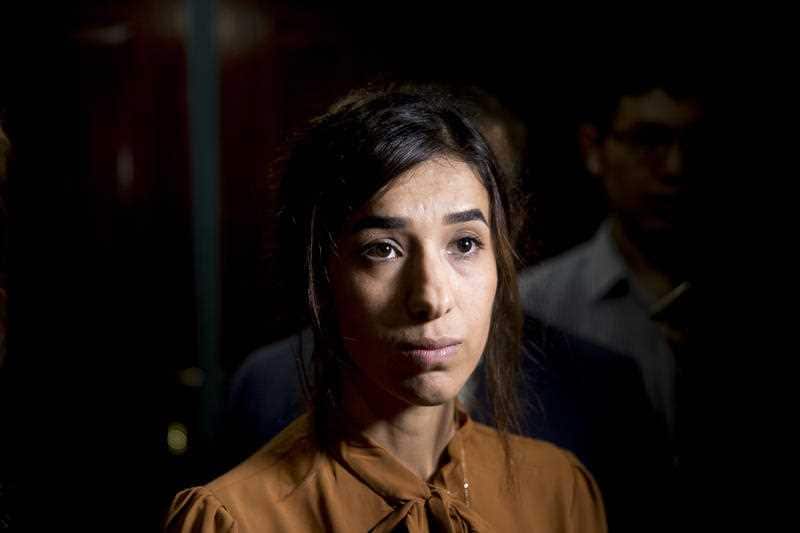 Nadia Murad, co-recipient of the 2018 Nobel Peace Prize, addresses the National Pres Club in Washington DC.