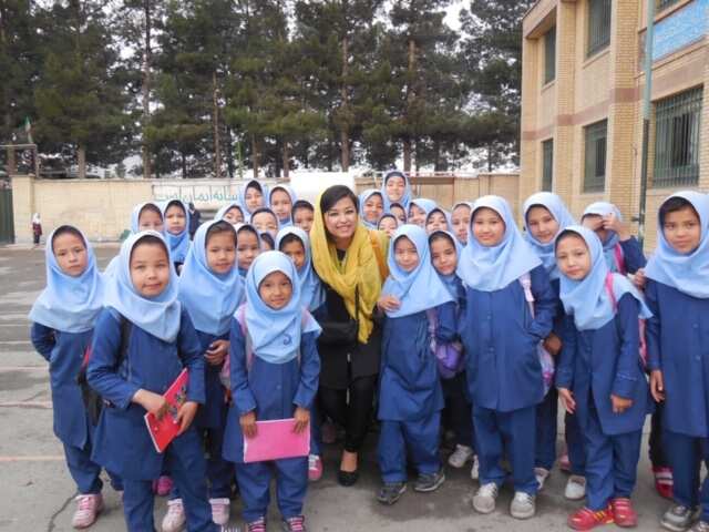 Najeeba Wazefadost at a girl school in Afghanistan supported by Hazara Women of Australia. 