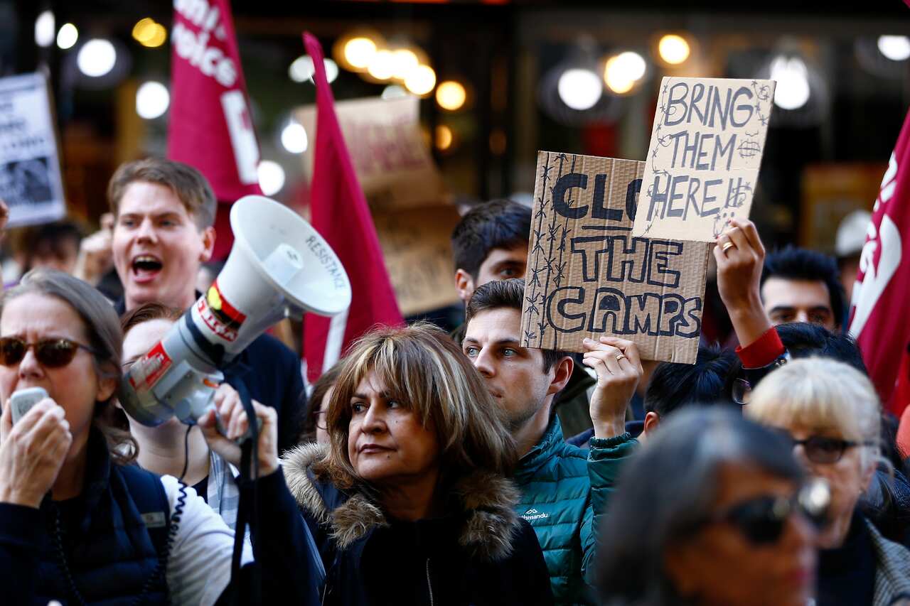 Rally-goers protest during the Evacuate Manus and Nauru Protest in Sydney.