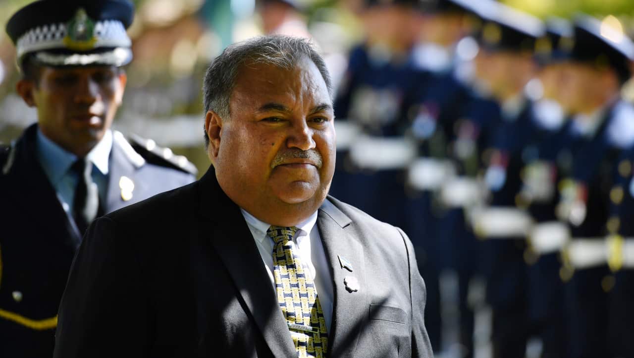 Nauru's President Baron Divavesi Waqa at a Ceremonial Welcome at Government House in Canberra, Friday, April 7, 2017. 