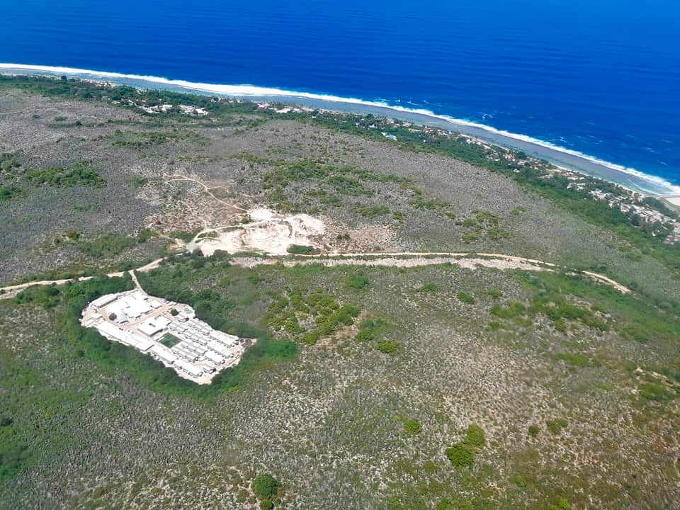 An aerial photo of the island of Nauru.