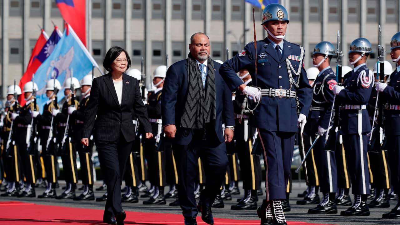 Taiwan President Tsai Ing-Wen and Nauru President Lionel Aingimea during a welcome ceremony in Taipei, Taiwan.