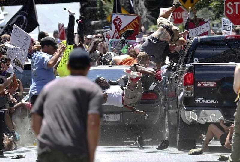 The incident has echoes of Charlottesville where protesters demonstrating against a white nationalist rally were driven into. 