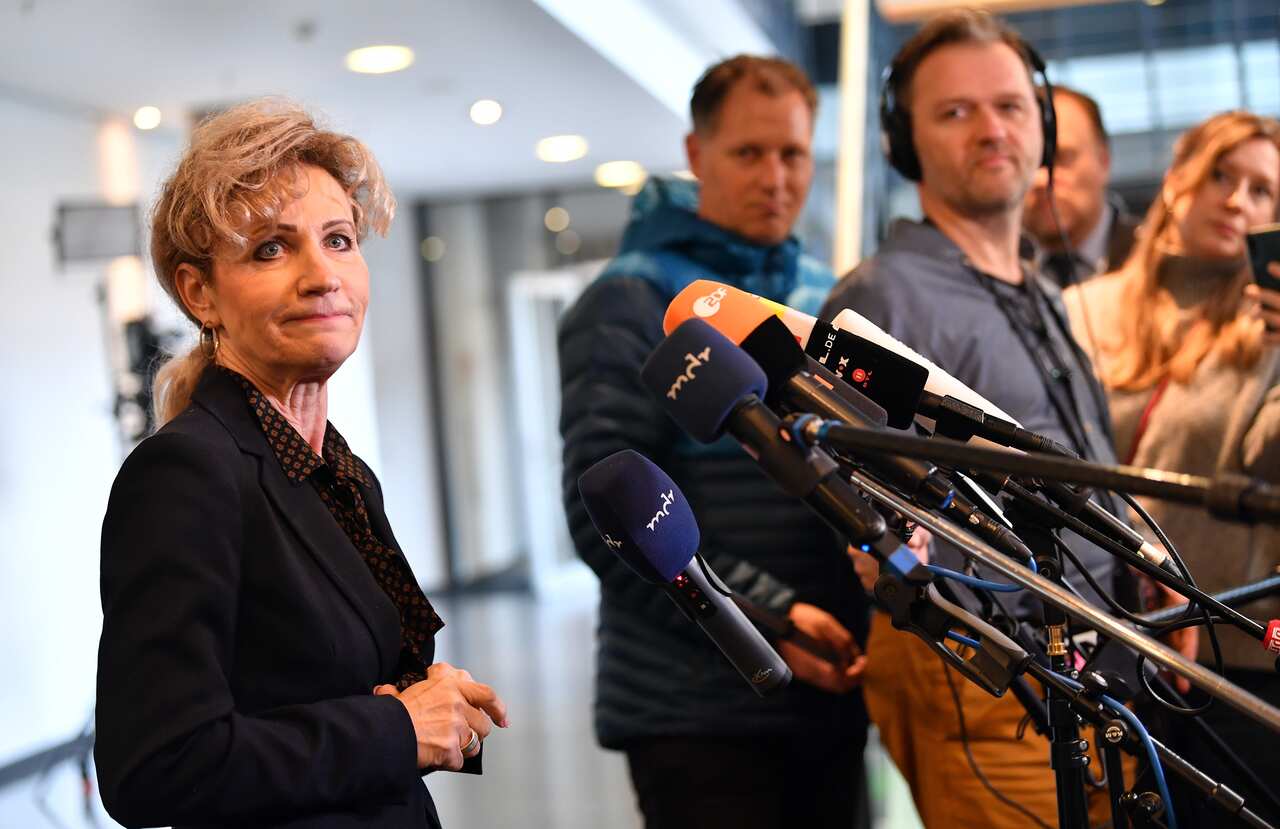 Birgit Keller, President of the State Parliament of Thuringia, speaks to media after Mr Kemmerich’s resignation. 