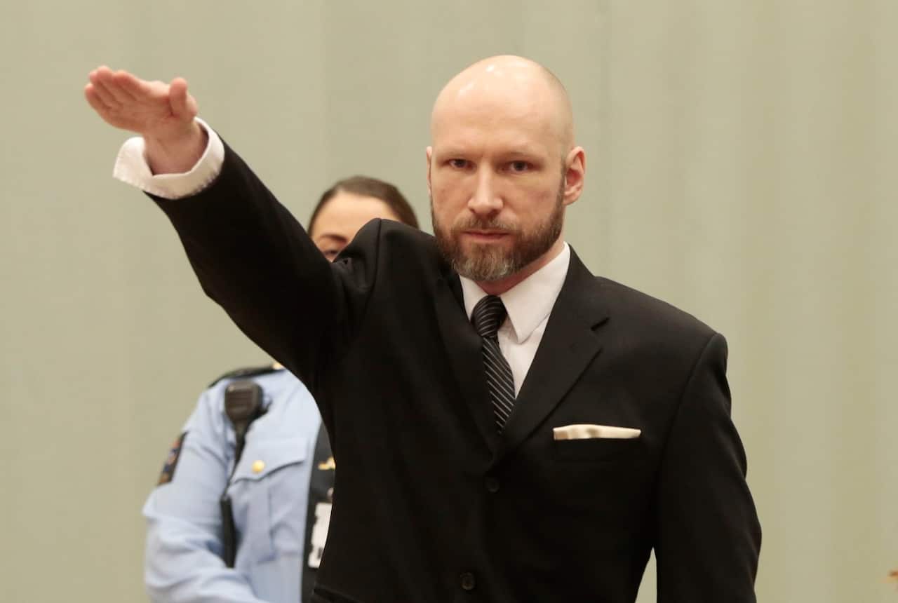 Anders Behring Breivik giving Nazi salute in court on January 10