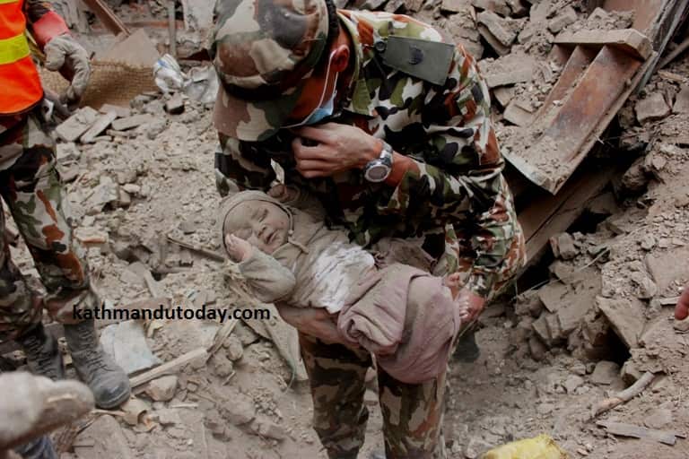 Baby pulled out of rubble after Nepal earthquake. (Kathmandu Today)