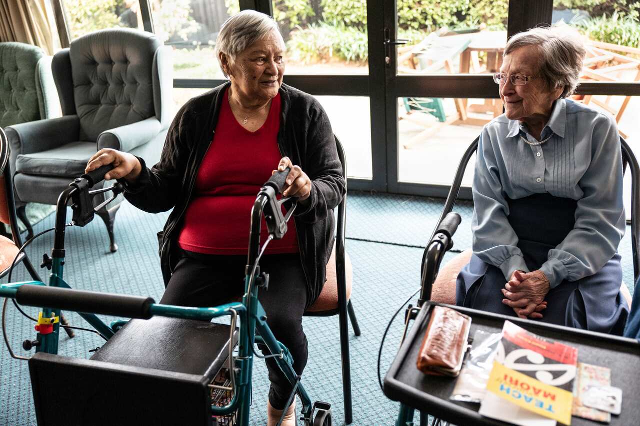 Kathy Fitzell, left, and Nancy Rogers at the Merivale Retirement Village in Christchurch, New Zealand.