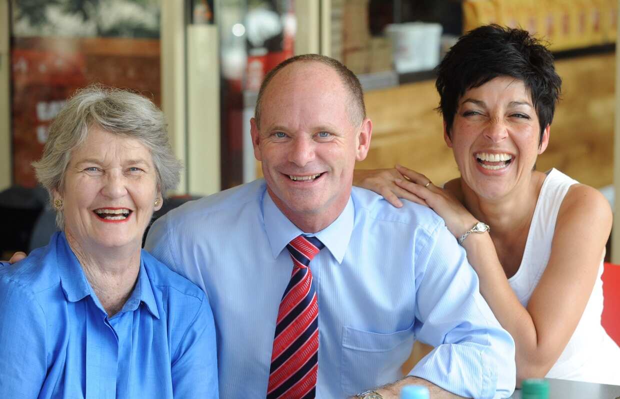 Jocelyn Newman with son Campbell and his wife Lisa in 2012.
