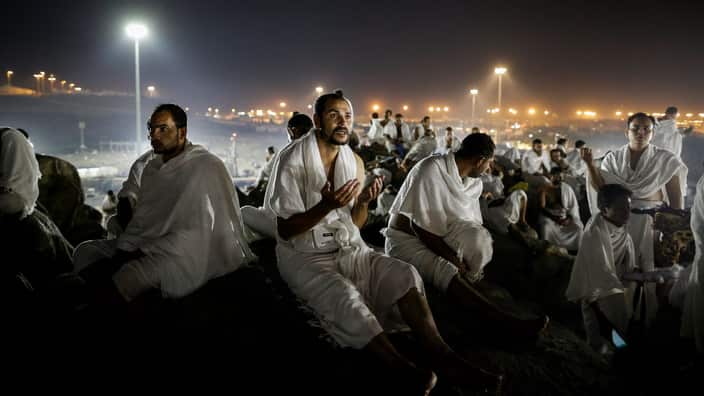 Muslim worshippers pray during the Hajj pilgrimage on the Mount Arafat, near Mecca