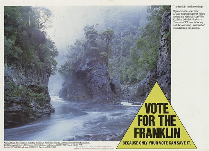 A poster calling for donations to the campaign to stop the damming of the Franklin River.