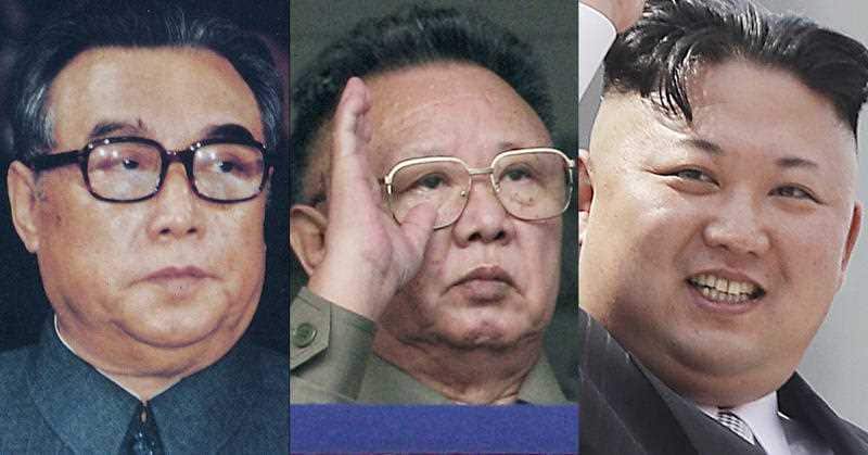  North Korean leaders from past to present, from left to right: Kim Il Sung in 1980; Kim Jong Il in 2010; and Kim Jong Un in 2017; in Pyongyang, North Korea.