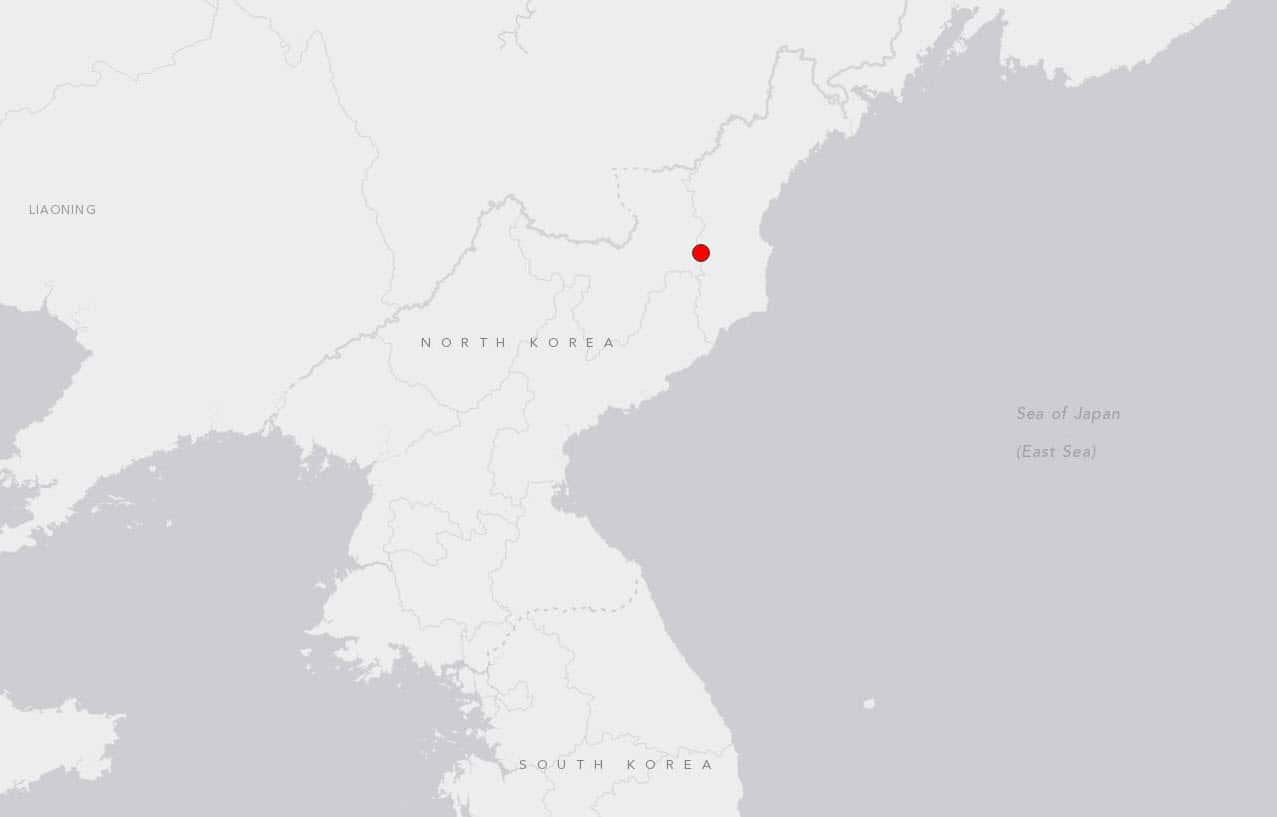 The location of the North Korean earthquake, believed to have been caused by an explosion.