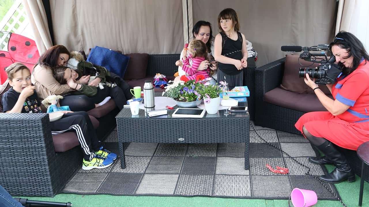 Dateline producer Catherine Scott films Monica and her family at home in Norway.