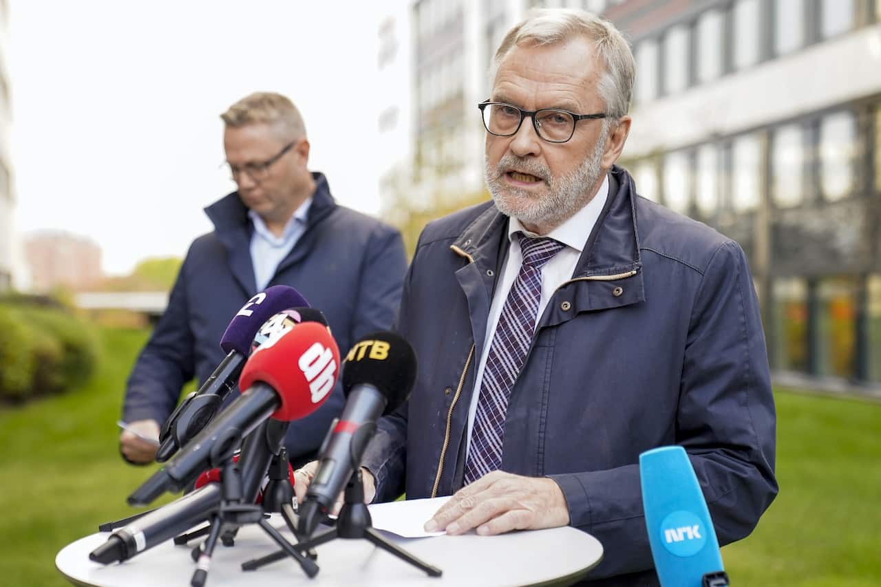 The head of the Norwegian Police Security Service, Hans Sverre Sjovold, speaks during a press conference about the killings at Kongsberg. 