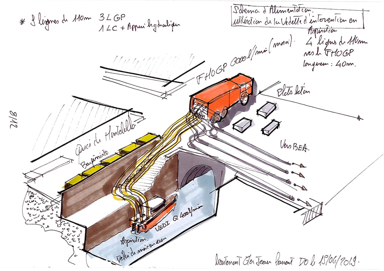 One of a series of drawings made by a French firefighter and professional sketch artist, Laurent Clerjeau, as the Cathedral of Notre Dame burned, and in the days afterward, in April 2019. (Laurent Clerjeau via The New York Times)