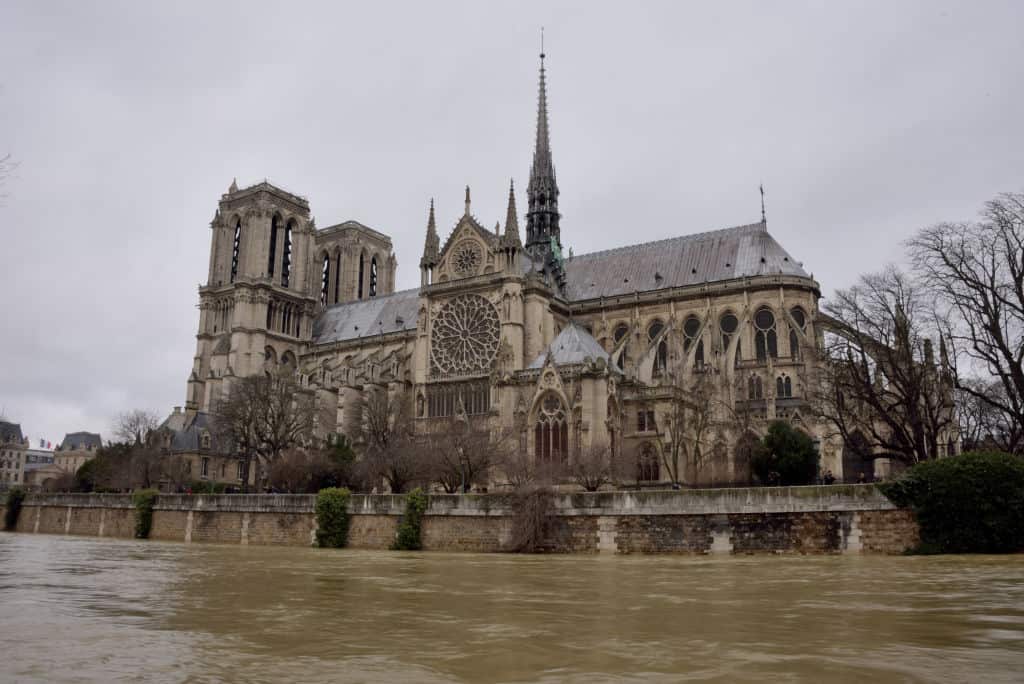 Notre-Dame de Paris seen as the water level is rising. Due to days of heavy rain the water level of the river Seine in Paris has risen.