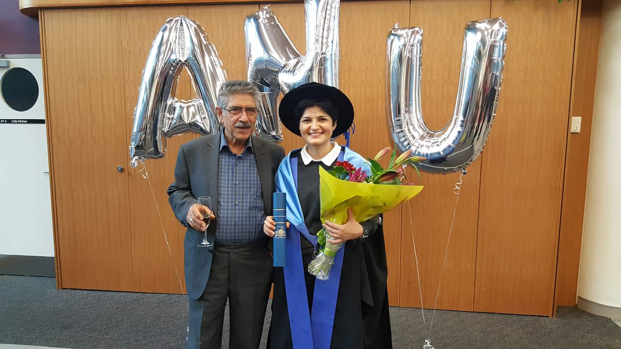 Dr Noushin Nasiri at her graduation with her father Mr Ebrahim Nasiri.