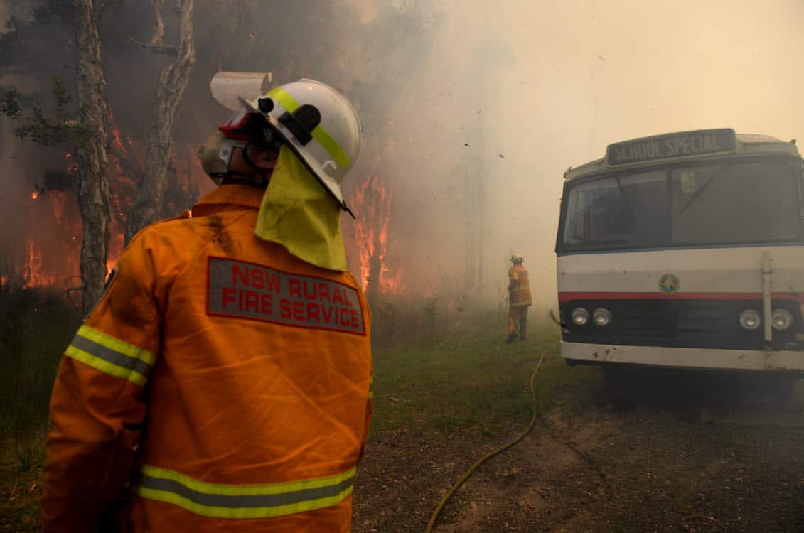 NSW Rural Fire Service crews battle a bush fire in Salt Ash, NSW (AAP)