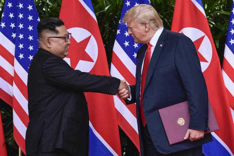 North Korea leader Kim Jong Un and US President Donald Trump shake hands following recent meetings.