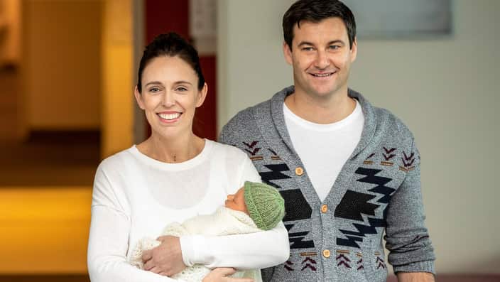 New Zealand prime minister Jacinda Ardern with her partner Clarke Gayford and their baby daughter.