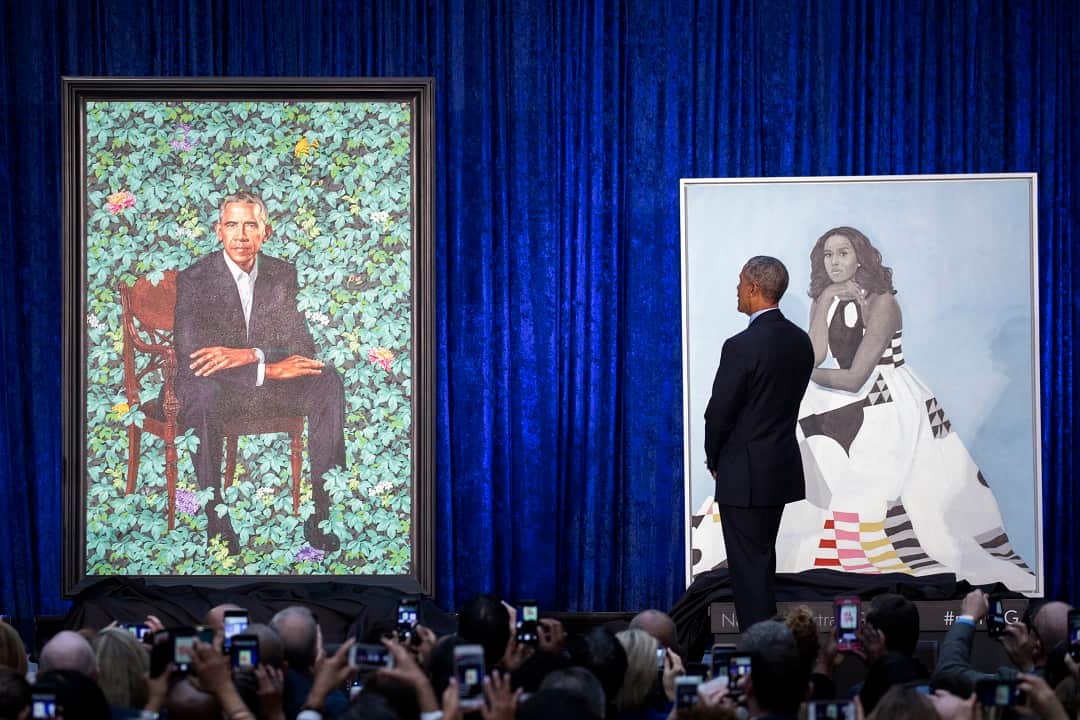 Former US President Barack Obama at the unveiling of his official portrait at the Smithsonian's National Portrait Gallery in Washington.