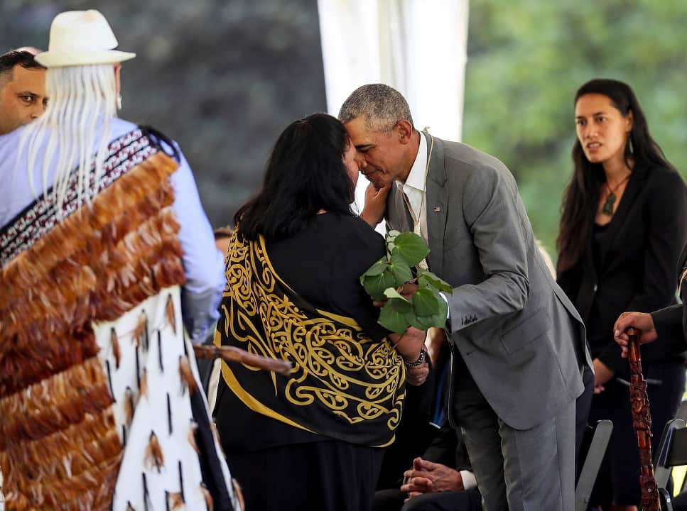 Barack Obama received a traditional maori greeting during his visit to New Zealand.