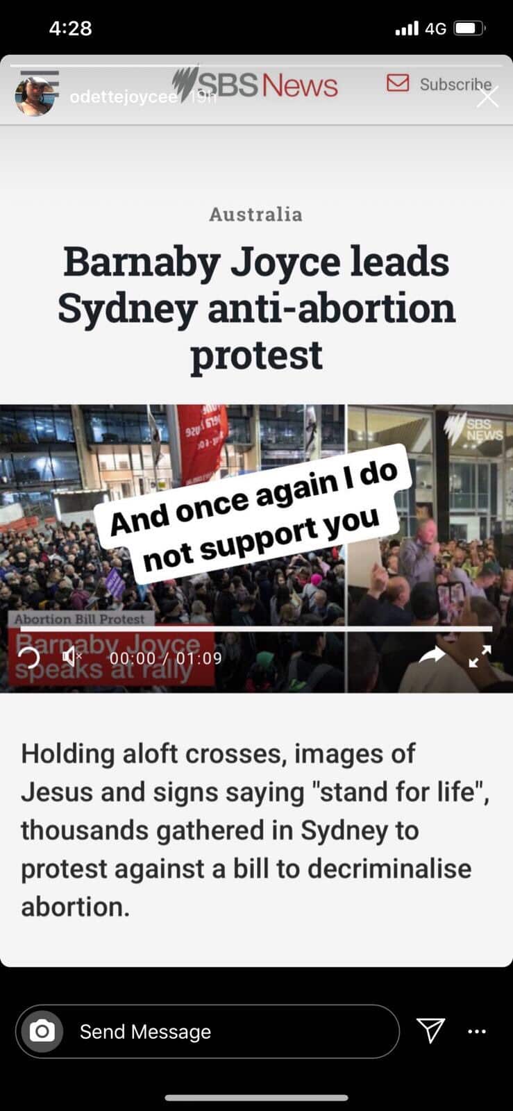 Odette Joyce, anti-abortion