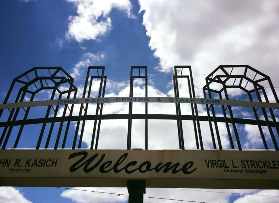 A photo taken at the entrance of the Ohio State Fair. 
