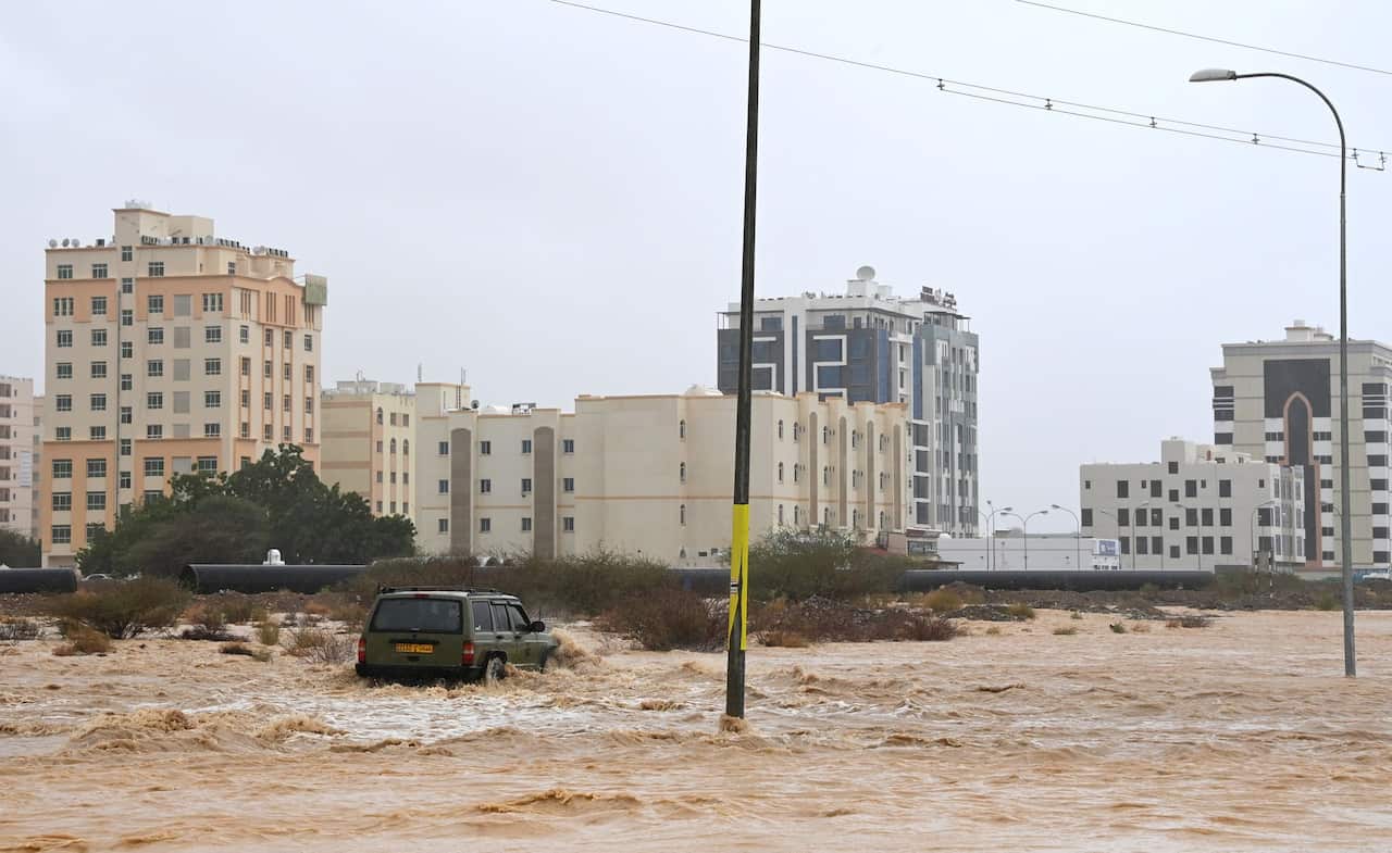 Flooded streets are seen as Cyclone Shaheen makes landfall in Muscat Oman, 3rd October, 2021.