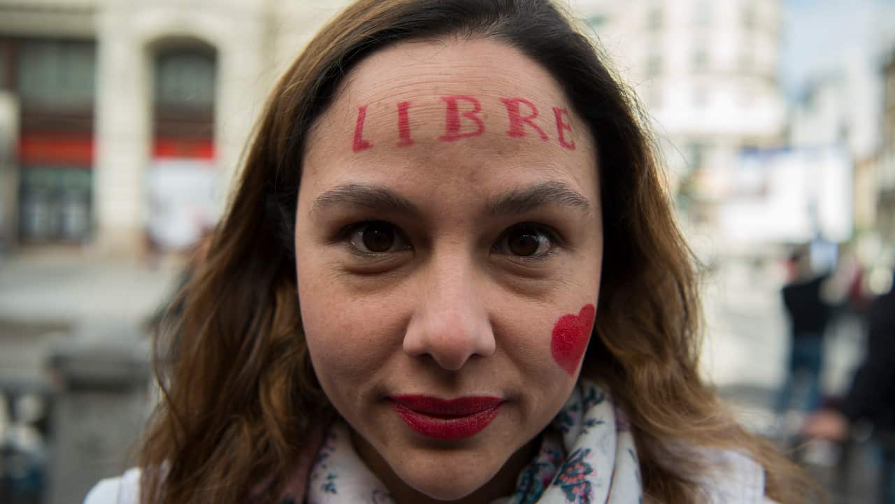 Thousands of people protest against violence against women and femicide (the intentional killing of females) through the streets of Madrid.  