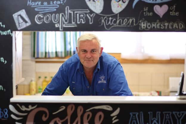 Alex Chalmers in the kitchen at Gemtree Caravan Park