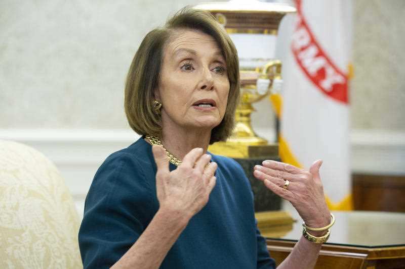 US House Speaker-designate Nancy Pelosi speaks during the tense meeting with the president in the Oval Office.