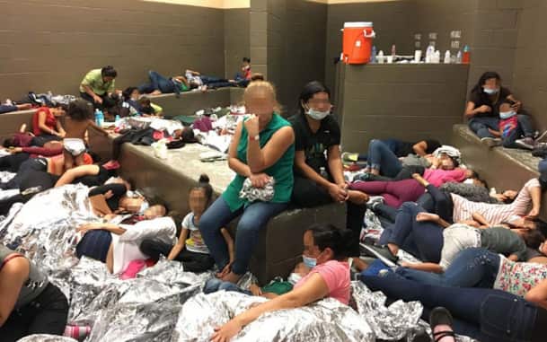 Families packed into areas of Border Patrol's Weslaco,Texas, station.