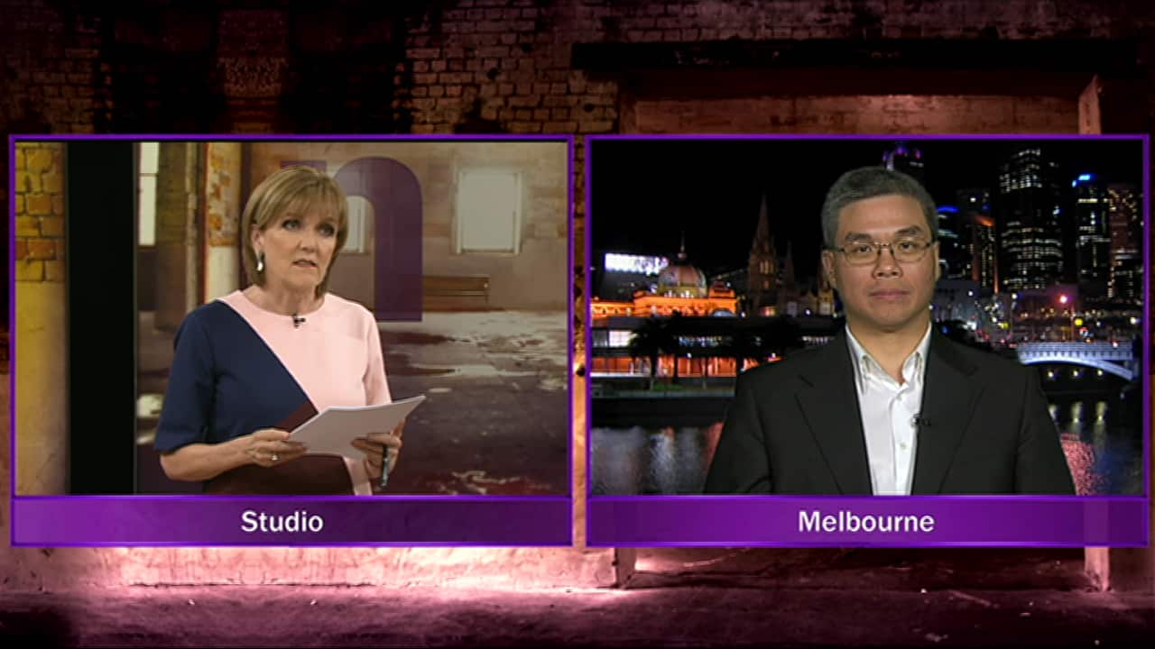 Patrick Ow talking to host Jenny Brockie. (SBS Insight)