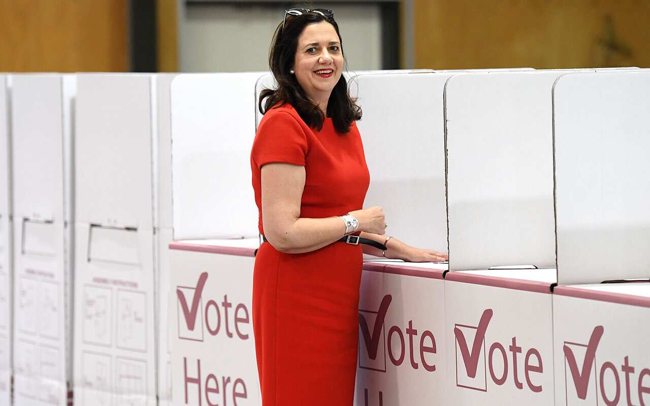 Queensland Premier Annastacia Palaszczuk casts her vote in the state's election at Inala State School in Brisbane, Saturday, November 25, 2017.