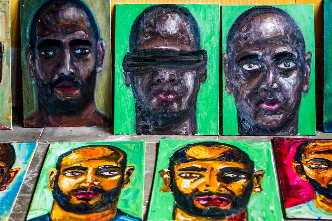 February 2013: Self-portraits painted by Myuran Sukumaran  in Kerobokan jail.