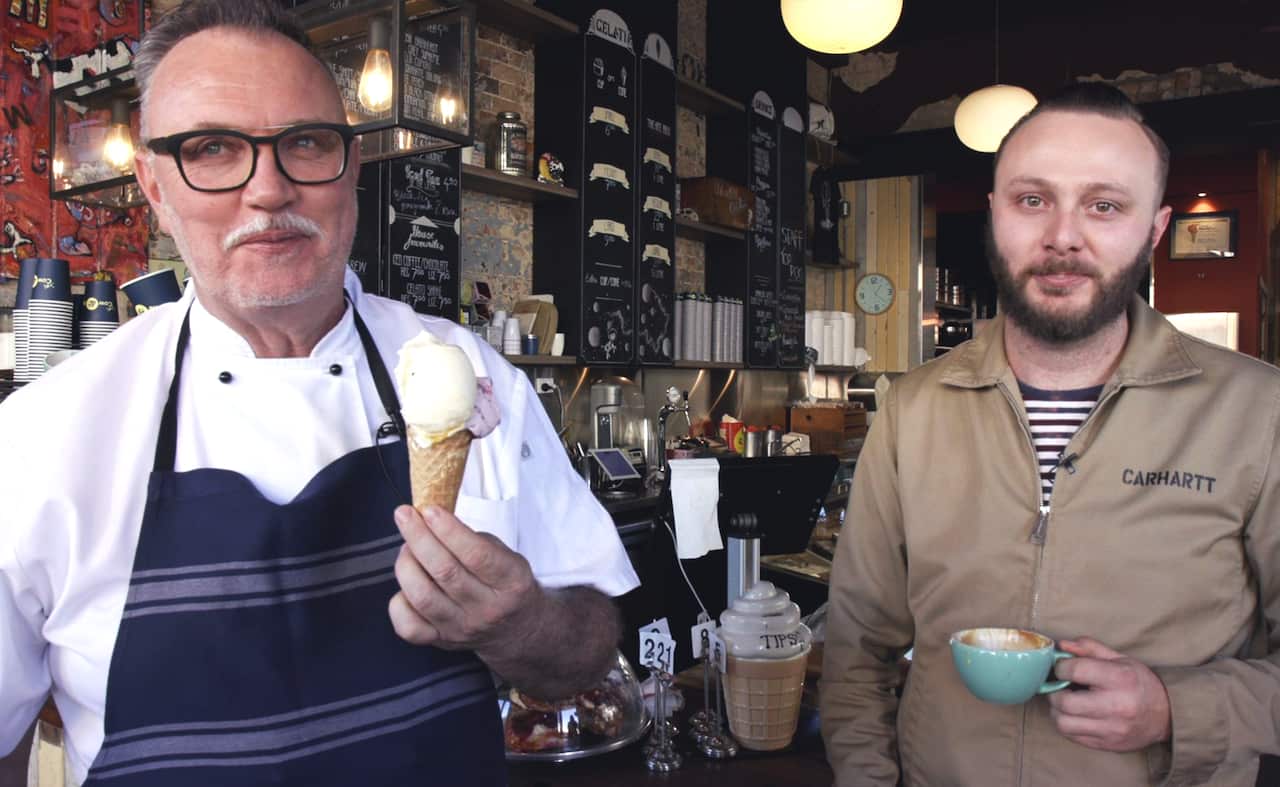 Sam and John Crowl working at their gelateria in Enmore 
