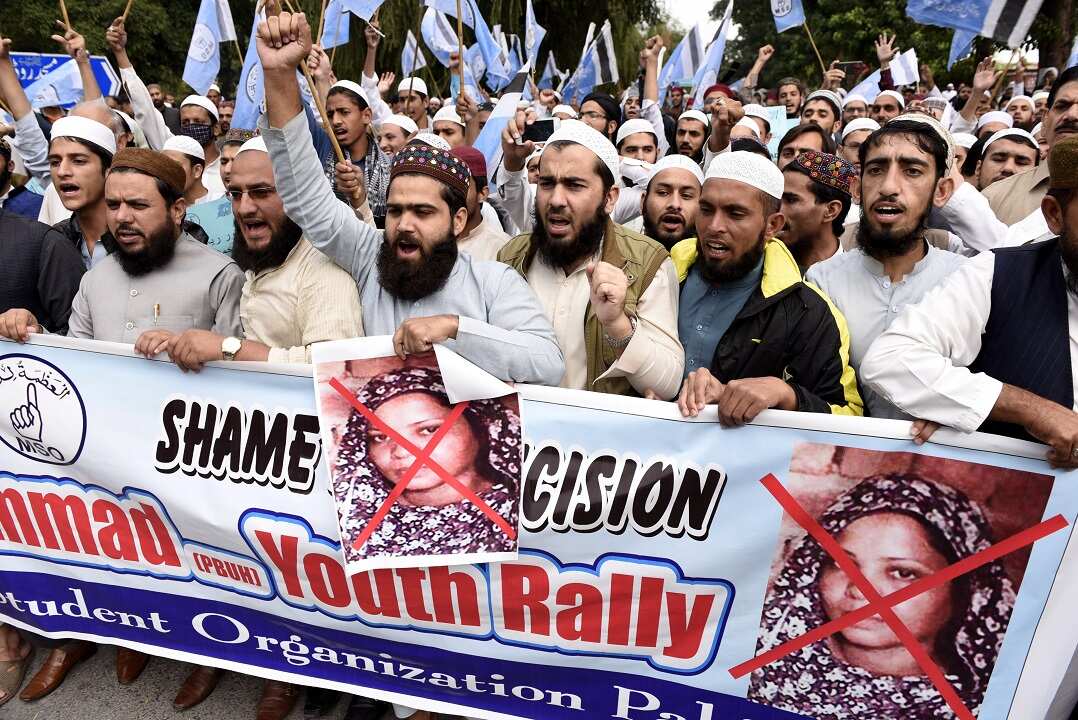 Supporters of Islamic political parties protest for the second consecutive day, after the Supreme Court acquitted a Christian woman accused of blasphemy.